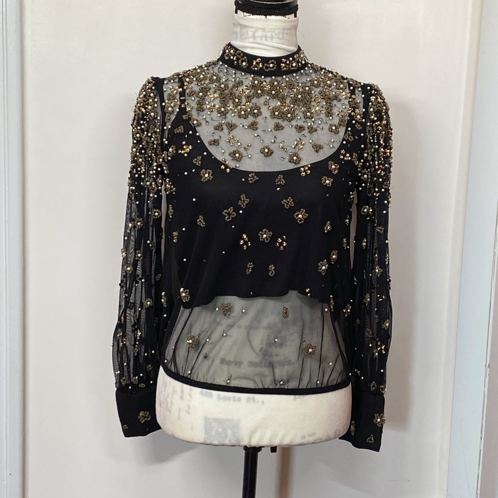 FARM Rio Embroidered Bubble Tulle Blouse size XS - Picture 4 of 15